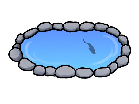 池（魚影有り） 池,手描き,和風,魚影,庭園,石,シンプル,背景透過,カラーイラストのイラスト素材