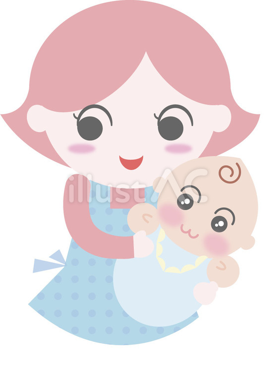 赤ちゃんとママ(右) 女性,笑顔,イラストのイラスト素材