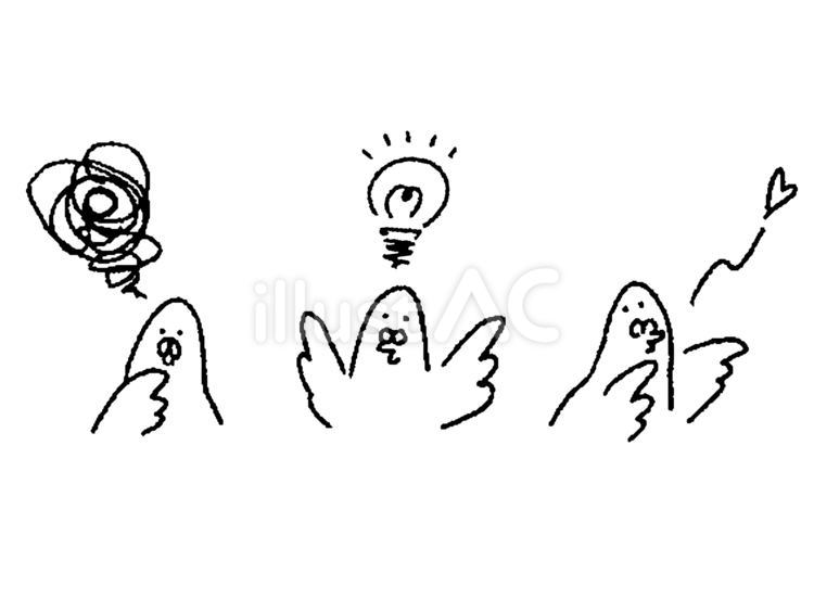 鳩の感情表現 モヤモヤ,悩み,アイデアのイラスト素材