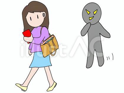 イヤホンとスマホで不審者に気付かない女性