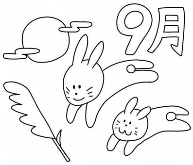 9月お月見塗り絵 9月,お月見,十五夜,月,秋,行事,うさぎ,生き物,動物,かわいいのイラスト素材