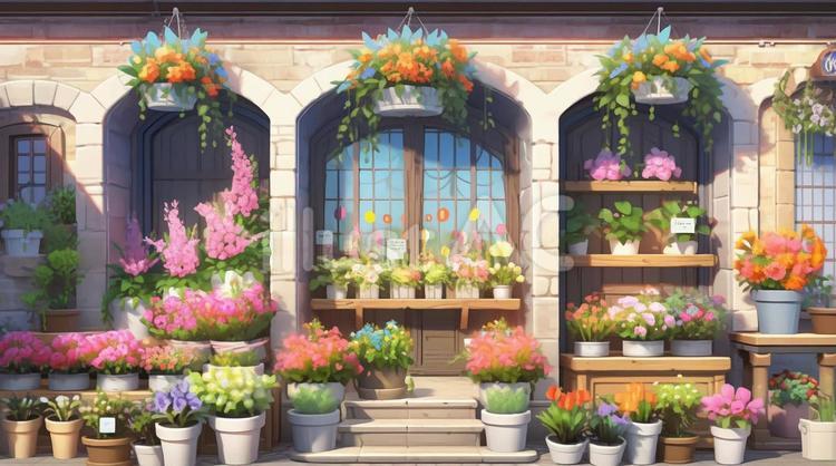 可愛い街のお花屋さん 街,花屋,かわいいのイラスト素材