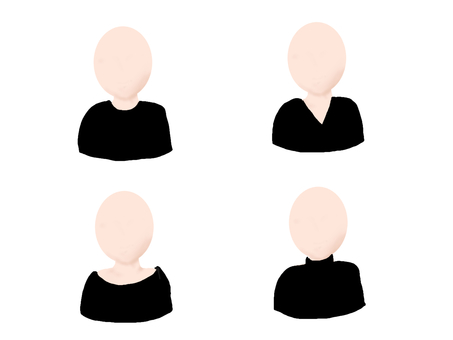 ネックラインで変わる印象 ネックライン,洋服,首元,顔周り,印象,見た目,ラウンドネック,vネック,ボートネック,タートルネックのイラスト素材