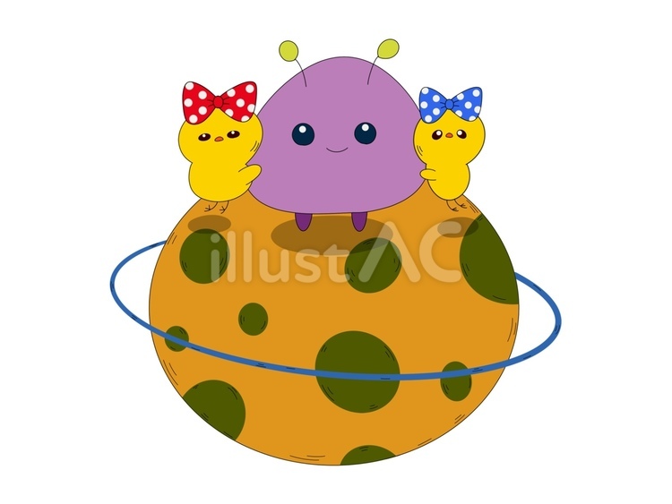 宇宙人に抱きつくひよこたち 宇宙,宇宙人,ひよこのイラスト素材