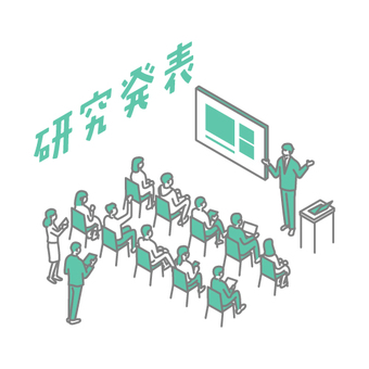 研究発表のイラスト 研究発表,大学,プレゼンテーション,人物,椅子のイラスト素材