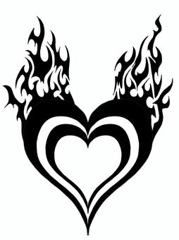 バレンタイン・燃えるハート１ バレンタイン,ハート,燃える,トライバル,タトゥーのイラスト素材