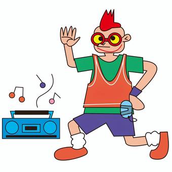 ダンサー 男性,ラジカセ,モヒカン,メガネ,音符,ダンスのイラスト素材