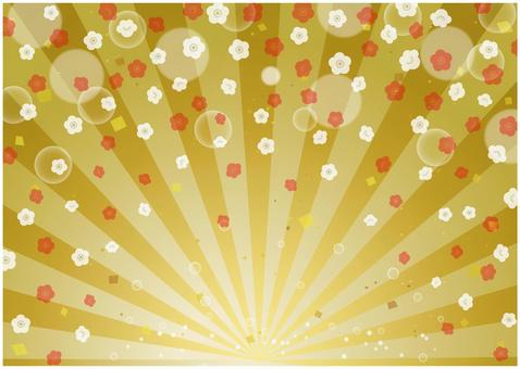 背景-放射状-金+紅白梅 集中線,金,キラキラ,光,梅舞う,背景,放射線,壁紙,派手,放射状のイラスト素材