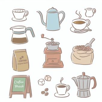 コーヒーアイテム手描き風セット コーヒーアイテム手描き風セット コーヒー,カフェ,手描き,セット,アイテム,グッズ,エスプレッソ,コーヒーカップ,カップ,ホットのイラスト素材