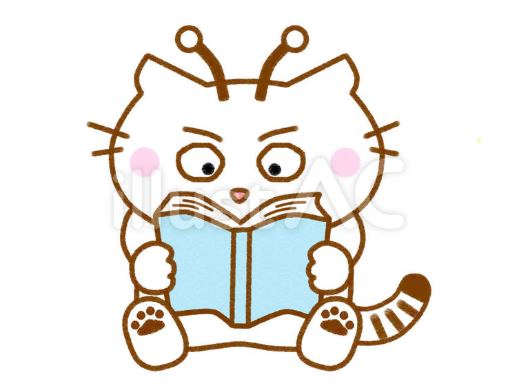 本を読む10　本の虫　白猫 猫,ねこ,白猫のイラスト素材