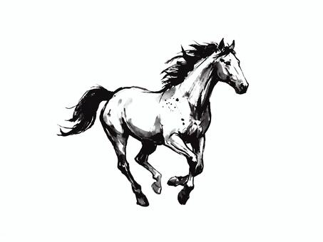 手描き水墨画の馬の年賀状素材 馬,年賀状,午,水墨画,午年,正月,年賀,迎春,ウマ,新年のイラスト素材