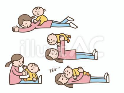 赤ちゃんと寝転ぶママ