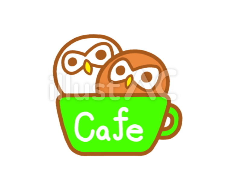 フクロウカフェ　ダブル　緑 フクロウ,フクロウカフェ,動物のイラスト素材