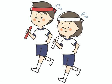 リレーで走る体操服のこどもたち 走る,運動,リレー,運動会,子供,こども,女の子,男の子,男女,競争のイラスト素材