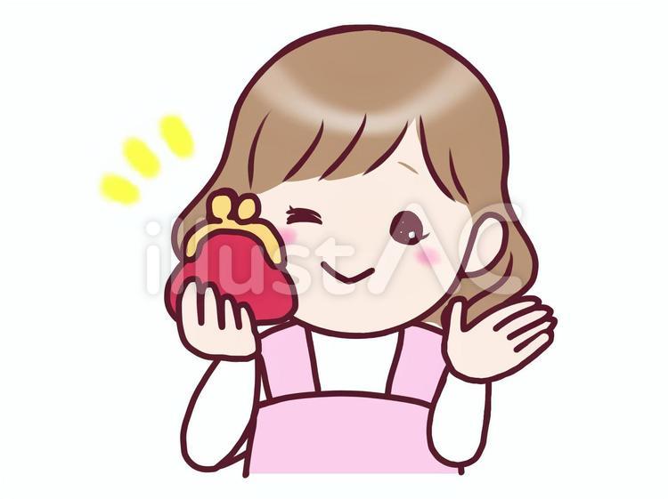 お財布をもつ主婦 主婦,女性,エプロンのイラスト素材