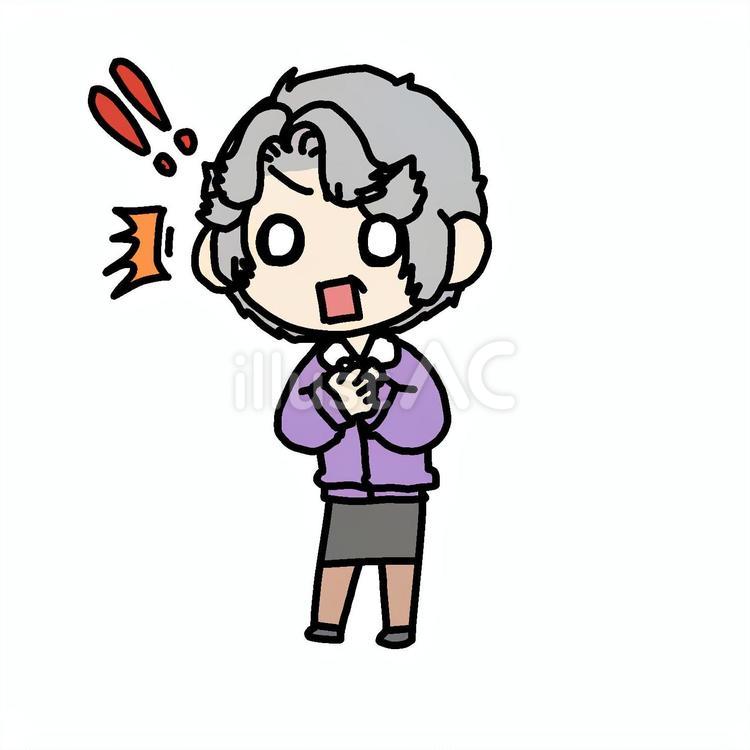 驚きで胸を押さえるおばあさん おばあさん,胸,びっくりのイラスト素材