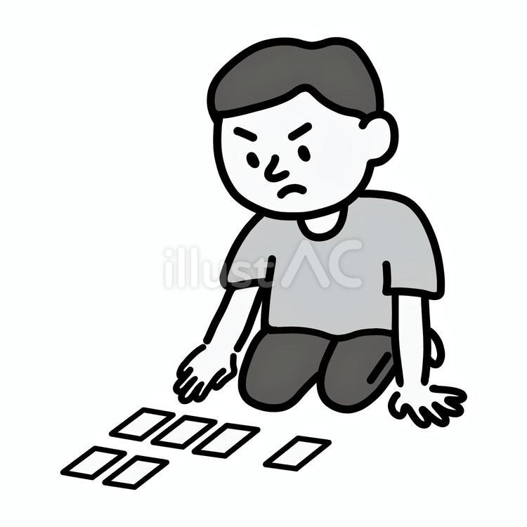 競技かるた　男性　モノクロ かるた,線画,百人一首のイラスト素材
