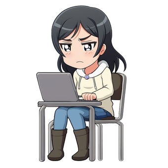 A black-haired female college student who is depressed in front of a computer, , JPG và PNG