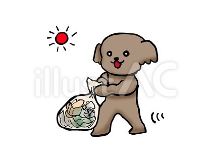 朝燃えるゴミを出す犬