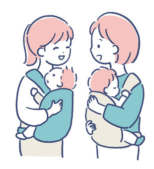 赤ちゃんを抱っこしているママたち1 赤ちゃんを抱っこしているママたち1 ママ,お母さん,赤ちゃん,0歳児,1歳児,乳児,子育て,育児,抱っこ,抱っこ紐のイラスト素材
