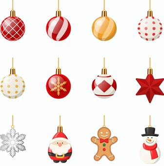クリスマスのオーナメント（セット） クリスマス,オーナメント,飾り,12月,セット,サンタクロース,星,柄,スノーマン,ジンジャークッキーのイラスト素材