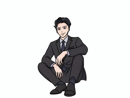 休憩中　リラックスして座るスーツ姿の男性 休憩中,休憩,座る,スーツ,男性,全身,笑顔,リラックス,ビジネス,ポーズのイラスト素材