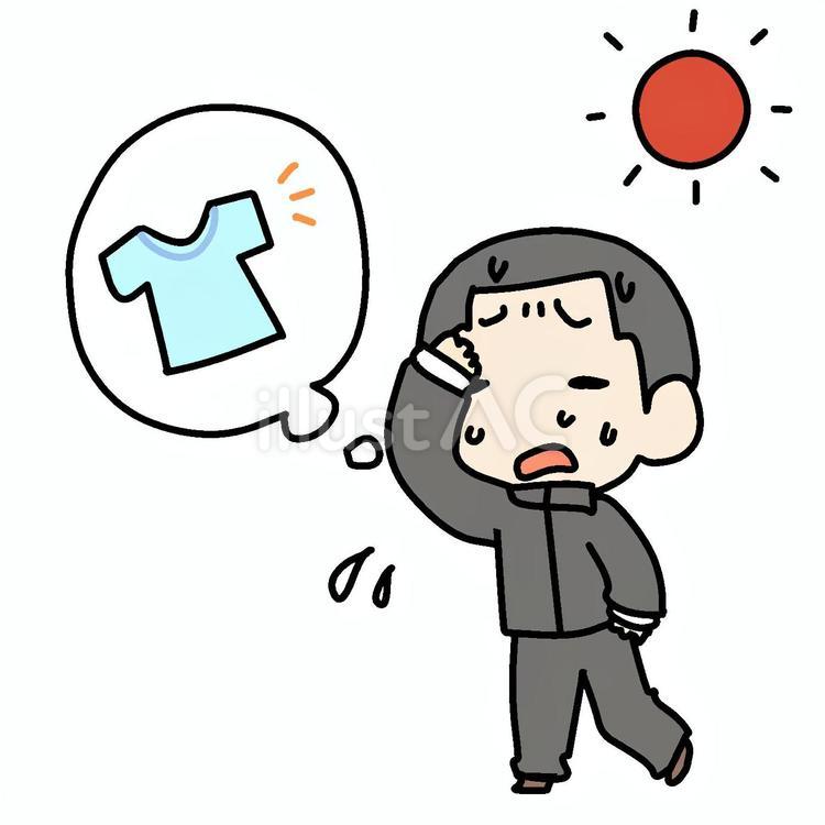 暑くて半そでが恋しい学生少年 暑い,半袖,恋しいのイラスト素材