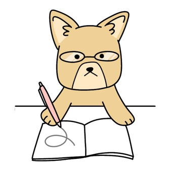 書物する犬 勉強,文房具,文具,鉛筆,シャーペン,書き物,書く,お絵描き,絵,学習のイラスト素材