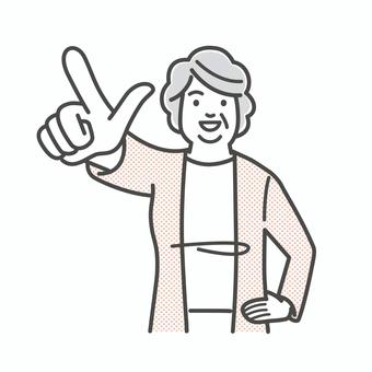 Illustration of a senior female office worker pointing a finger, finger pointing, employee, female, JPG, PNG and AI