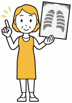  エプロンおばちゃん(黄)-010-全身 検査,おばちゃん,エプロン,お母さん,ママ,中年,おばさん,主婦,人物,かわいいのイラスト素材