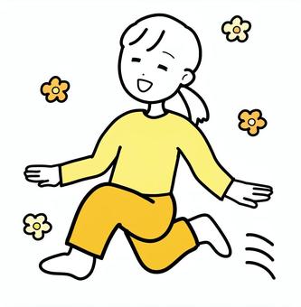 シンプルウキウキ（y） シンプル,ウキウキ,浮かれる,女,人,スキップ,花,ハッピー,楽しい,嬉しいのイラスト素材
