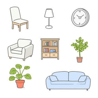 ソファと観葉植物のセットイラスト