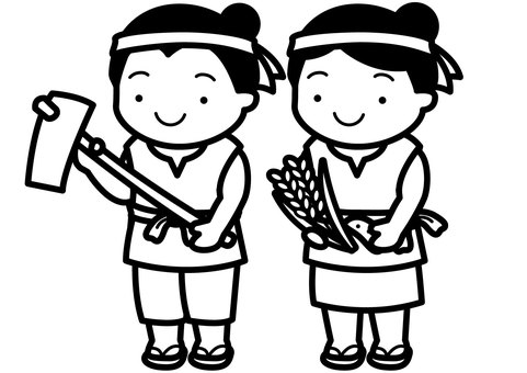 弥生人-1c 弥生人,弥生時代,弥生,古代人,古代,稲作,稲,石,鍬,はちまきのイラスト素材