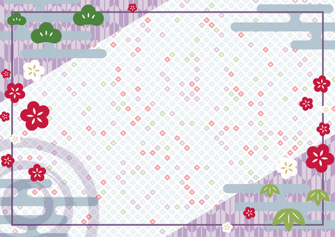 新春チラシ背景-30 背景,和柄,フレーム,雲,霞,霞文様,梅,矢絣,鹿の子,松のイラスト素材