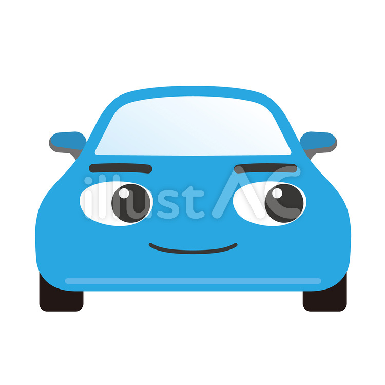 目を横に向ける青いクーペ（正面） 車,顔,表情のイラスト素材
