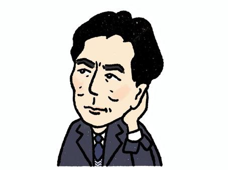三好達治 三好達治,似顔絵,肖像画,ゆるい,かわいい,手描き,デフォルメ,歴史,人物,上半身のイラスト素材