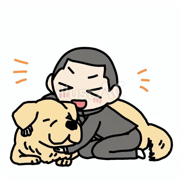 大型犬を笑顔で抱く学生少年 学生,大型犬,笑顔のイラスト素材