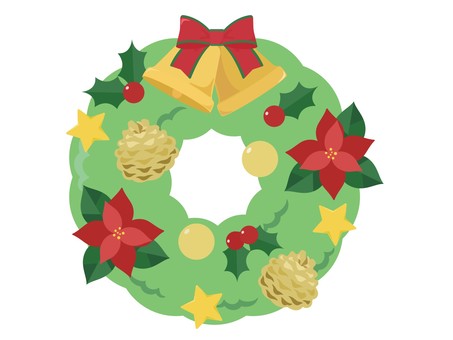 クリスマスリースのイラスト クリスマスリースのイラスト クリスマス,リース,飾り,モチーフ,ベル,リボン,かわいい,ポップ,子ども向け,子供向けのイラスト素材