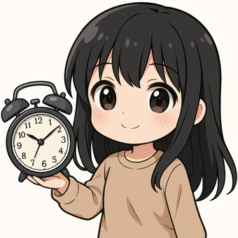 笑顔で目覚まし時計を持つ女の子 笑顔で目覚まし時計を持つ女の子 ちびキャラ,女の子,笑顔のイラスト素材