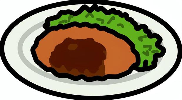 白の皿のコロッケです。 コロッケ,シンプル,揚げ物,ソース,惣菜,ジャガイモ料理,サクサク,ホクホク,手作り,家庭料理のイラスト素材