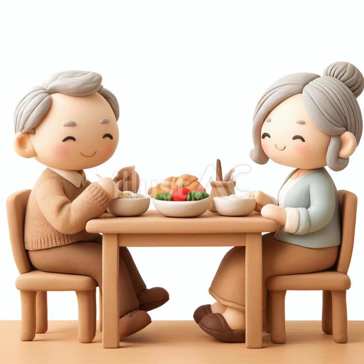 食事を楽しむシニア 粘土,シニア,高齢者のイラスト素材