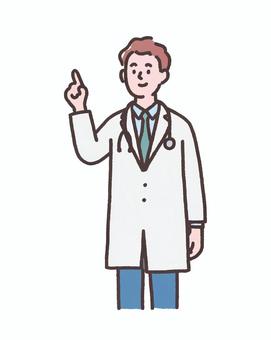 指を立てる若い男性医師
