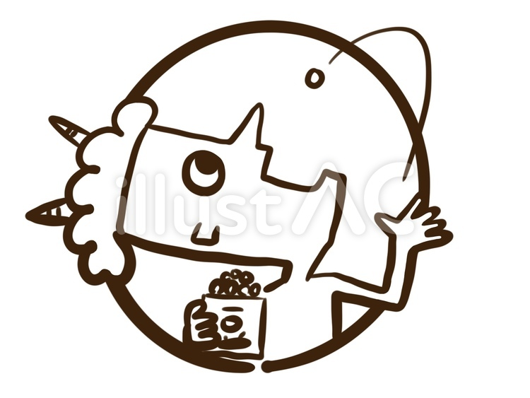鬼くんの白黒イラスト 鬼,節分,豆まきのイラスト素材