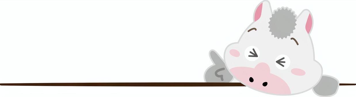 指さしをするかわいい馬キャラのイラスト キャラクター,指さし,注意,呼びかけ,お知らせ,横棒,十二支,午年,区切り線,見出しのイラスト素材