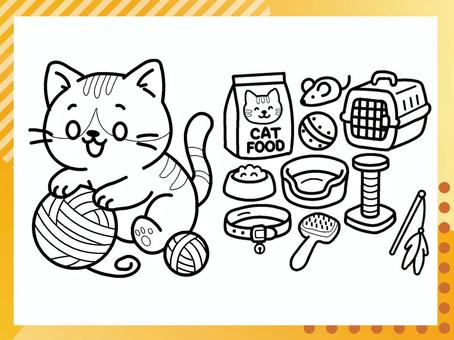 にゃんこ　ぬりえ ぬりえ,かわいい,ねこ,ペット用品,趣味のイラスト素材