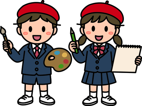 赤のベレー帽の美術の子供たちです。 赤,ベレー帽,美術,シンプル,画家,描く,お絵描き,教育,アート,絵画のイラスト素材