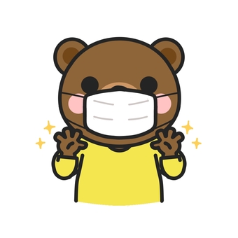 洗った手をみせるマスクをしたクマ クマ,保健だより,マスク,手洗い,病院,小児科,耳鼻科,手洗い指導,てあらい,清潔のイラスト素材