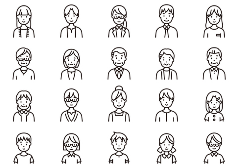 人物アイコン07 アイコン,人物,上半身,顔,男性,女性,人,表情,日本人,人間のイラスト素材