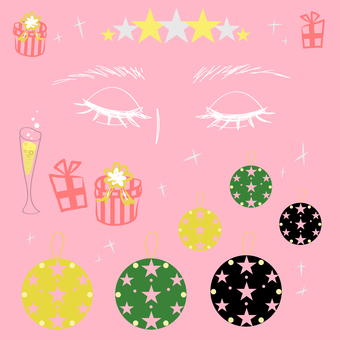 ピンク色の背景にクリスマスオーナメント クリスマス,ピンク,目元,星,オーナメント,キラキラ,プレゼント,シャンパンのイラスト素材