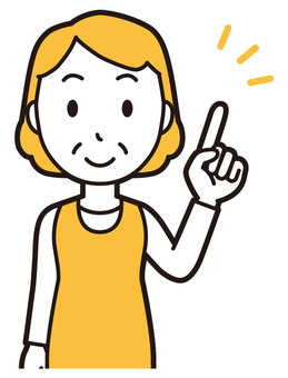  エプロンおばちゃん(黄)-124-バスト 指差し,笑顔,おばちゃん,エプロン,お母さん,ママ,中年,おばさん,主婦,人物のイラスト素材